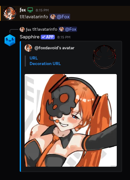 Avatarinfo command result