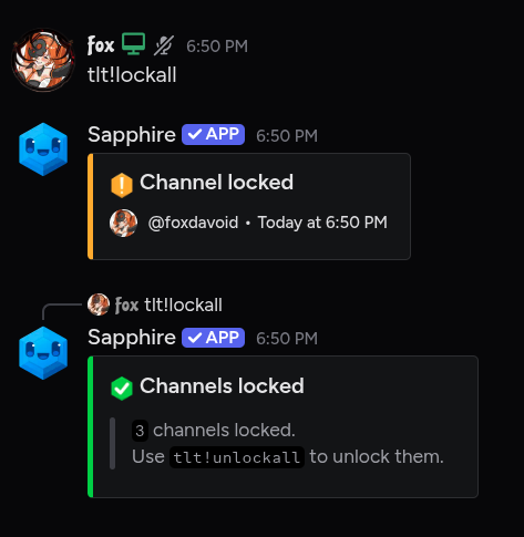 Lockall command result