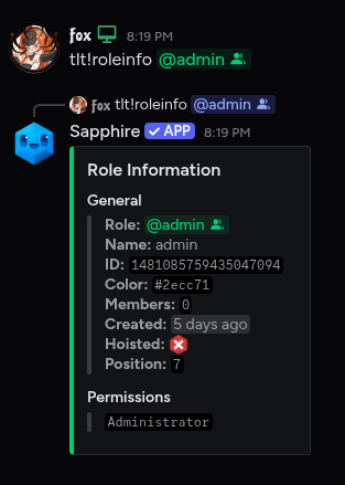 Roleinfo command result