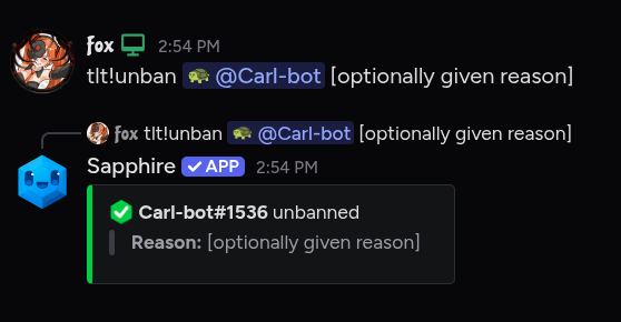 Unban command result