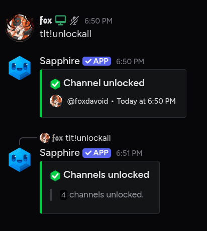 Unlockall command result