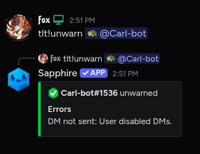 Unwarn command result