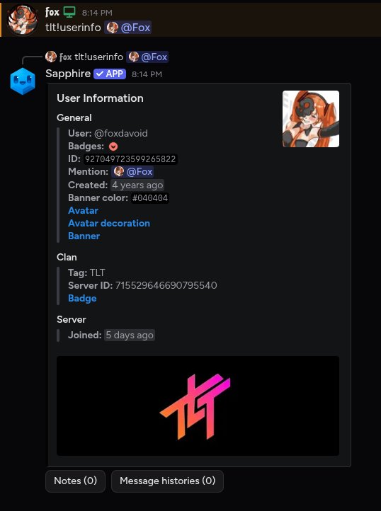 Userinfo command result